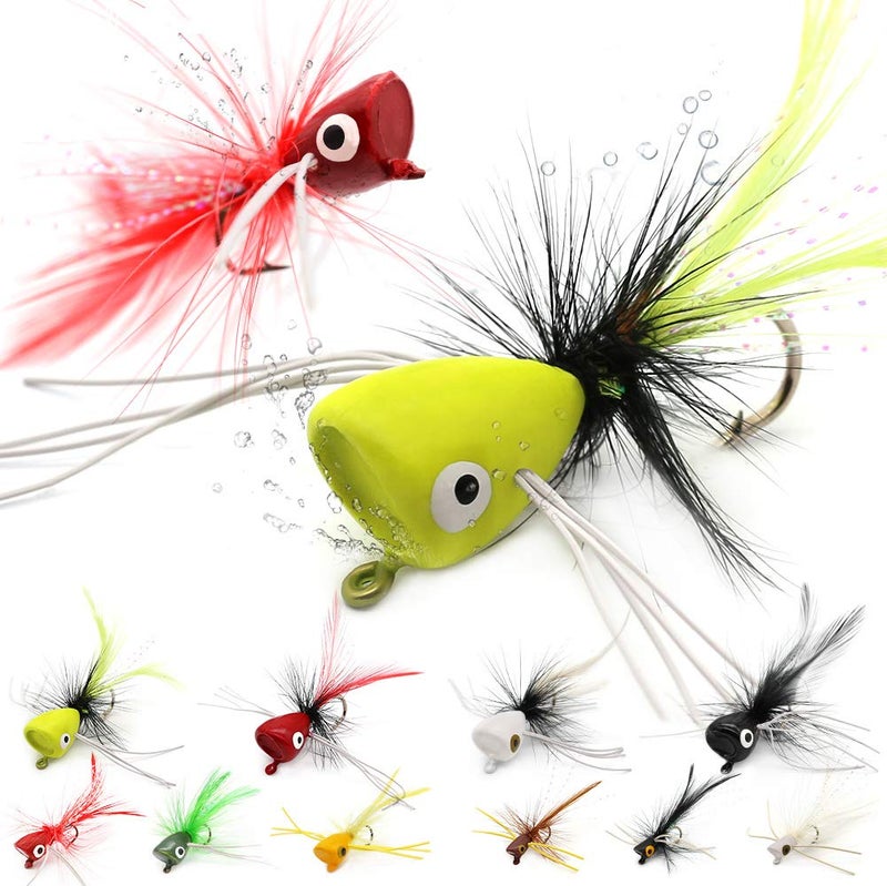 XFISHMAN Fly Fishing Poppers Lures for Bass Panfish Flies Topwater Popper for Crappie Bluegill Kit (3 Kinds of Size Popper Flies Kit 24 pk with Fly Box) - Image 1